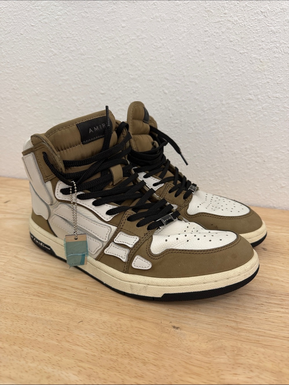 AMIRI Brown and White High-Top Sneakers with Black Laces